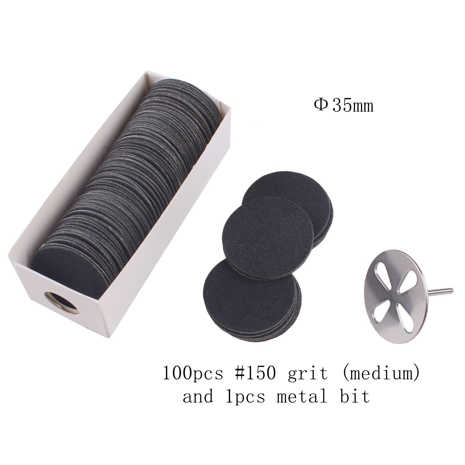 Disco de papel de lija de 25mm con broca de Metal, broca de disco de lijado de pedicura de vástago 3/32 para removedor de callos de piel muerta, Lima eléctrica de pie: 100pcs G150 bit 35mm