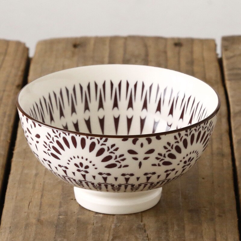 Nordic machine-printed under-glazed ceramic tableware Japanese 4.5-inch high-foot anti-scald soup bowl millet rice bowl: B-18