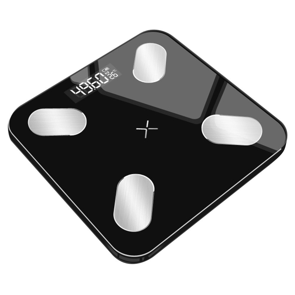 Bluetooth lichaamsvetweegschaal met smartphone-app, digitaal display, draadloos, oplaadbaar, compositie-analysator, thuis, slim: Zwart