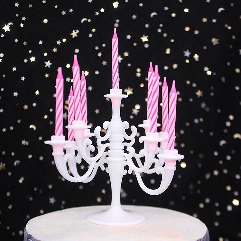 9 stk lys og lysestage beslag 1 sæt kage topper fødselsdagsfest kage lysestager toppers dekoration: Hvid