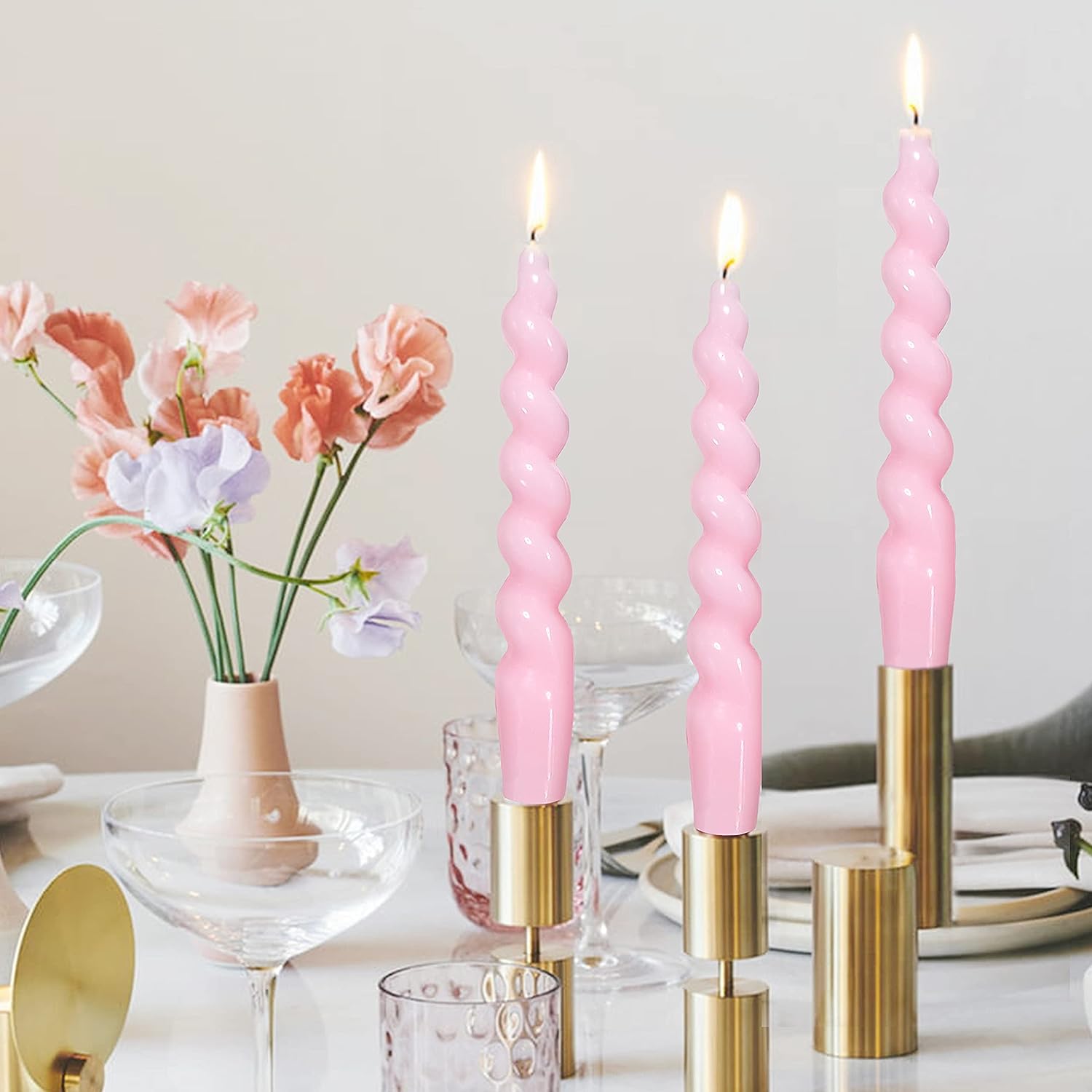Set of 2 Spiral Taper Dinner Candles Unscented Twisted Candlesticks for Home Decor