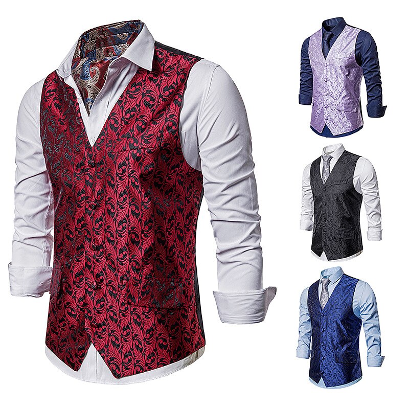 Jacquard kukkaprintti musta miesten liivi hääjuhla tanssiaiset miesten puku liivit rento slim fit miesten mekko liivi miesten liivi liivi