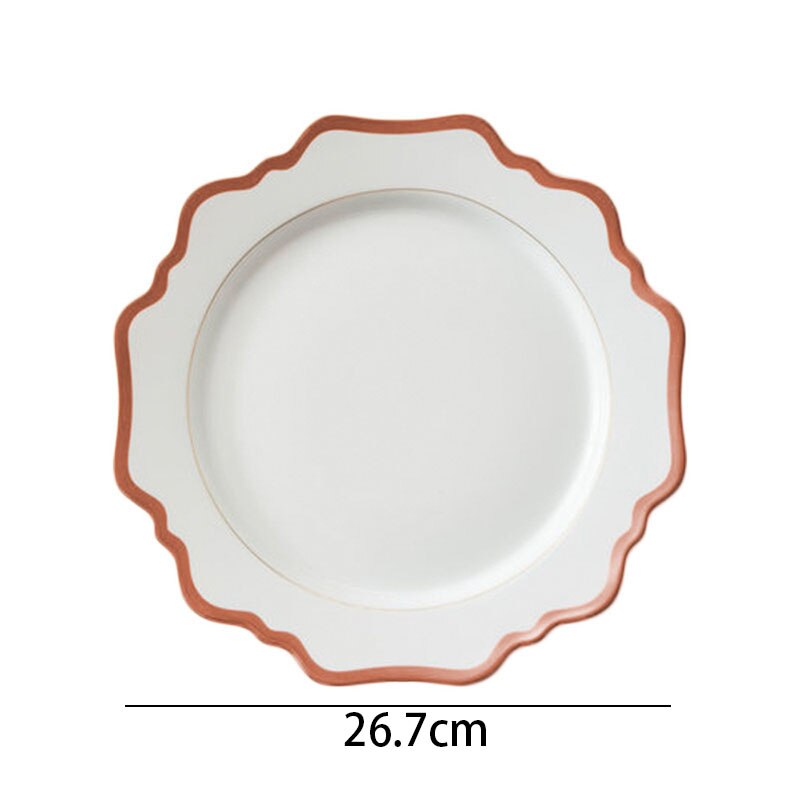 European Ceramic Plate Hand Stroke Decor Western Restaurant Steak Dish Modern Irregular Home Fruit Salad Plates Set: A-26.5cm