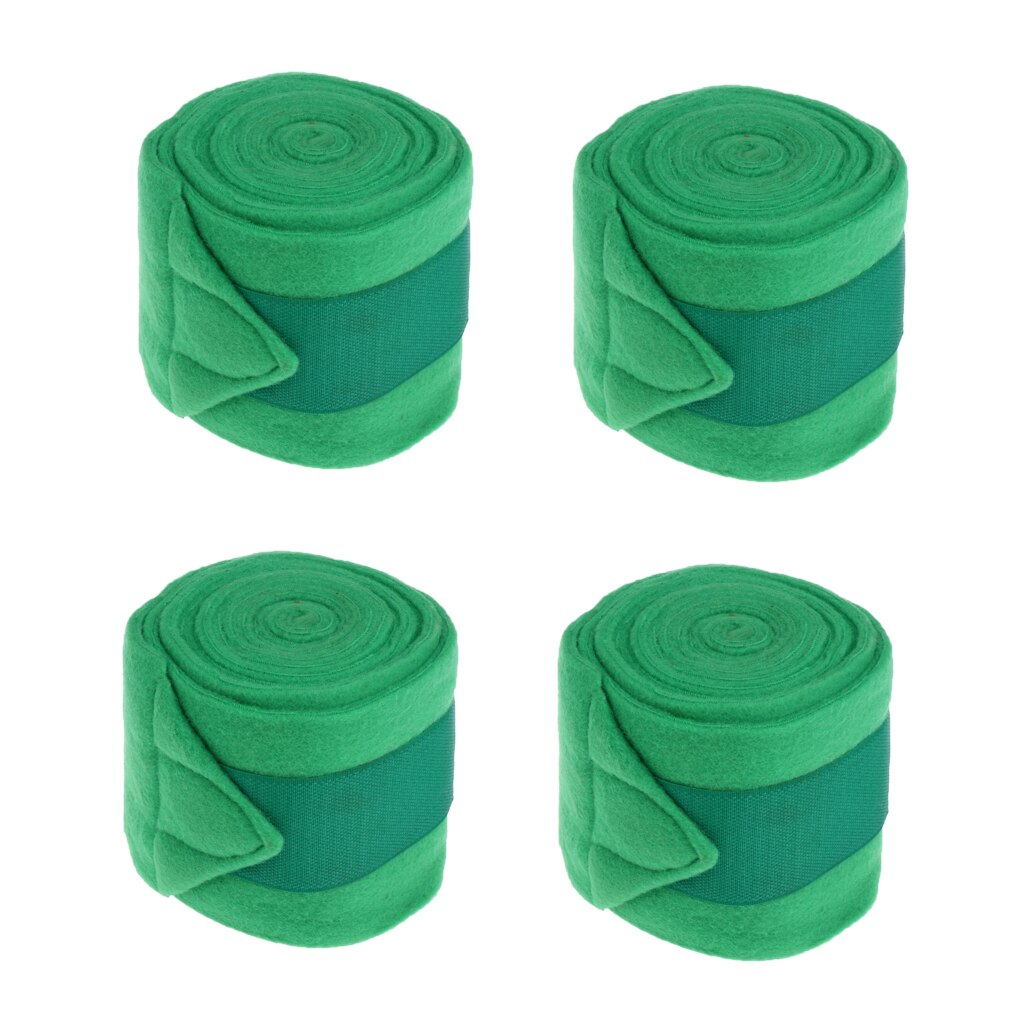 4pcs Soft Fleece Horse Leg Wraps Equestrian Horse Care Leg Brace Strap 240cm: Green