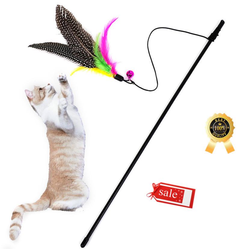 Tailup killing cat teaser interaktiv legetøjsstang med klokke og fjer kleurrijke pet killing cat teaser cat toy  l802