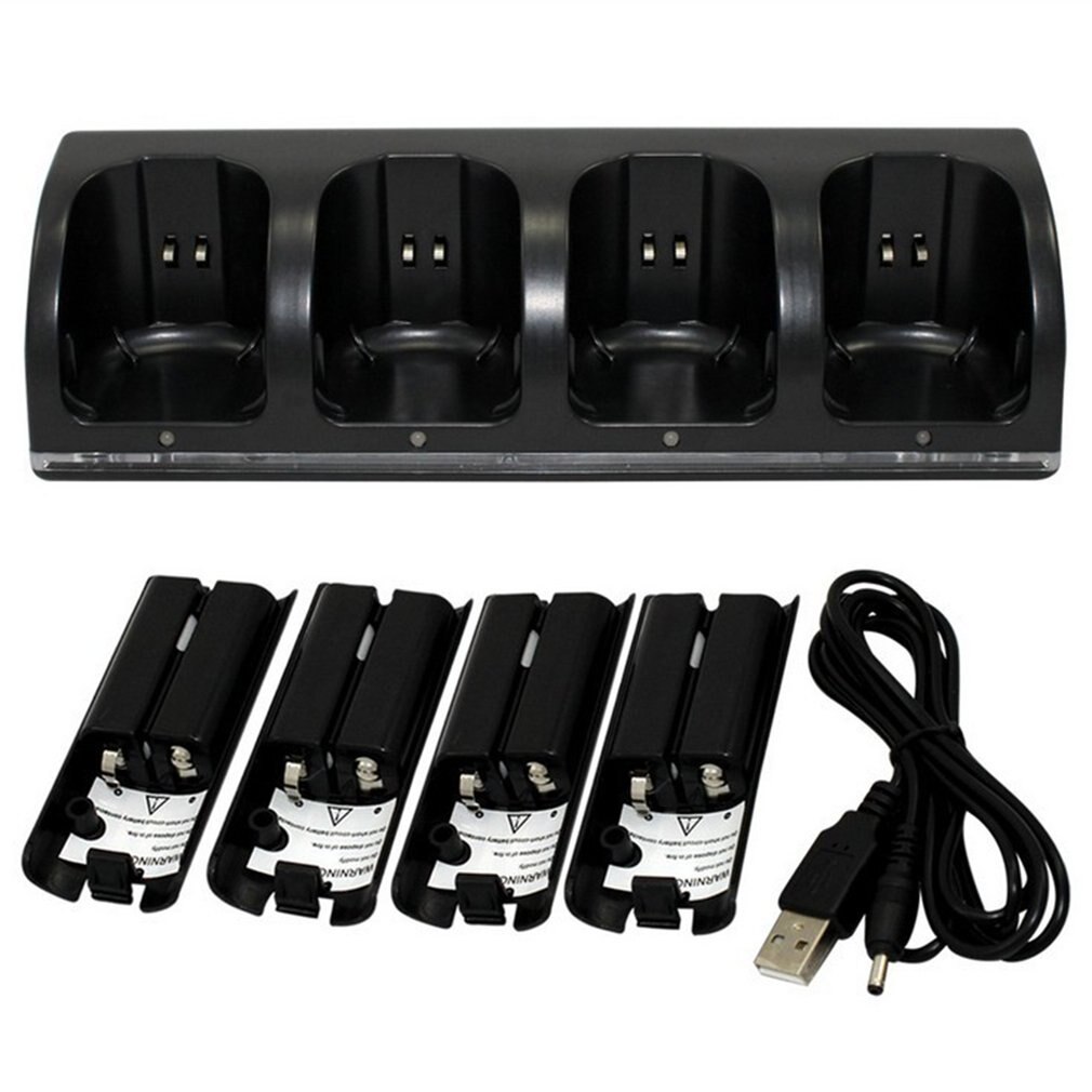 Para la estación de carga del cargador del mando a distancia de WII + 2 baterías accesorios del juego: black four batteries