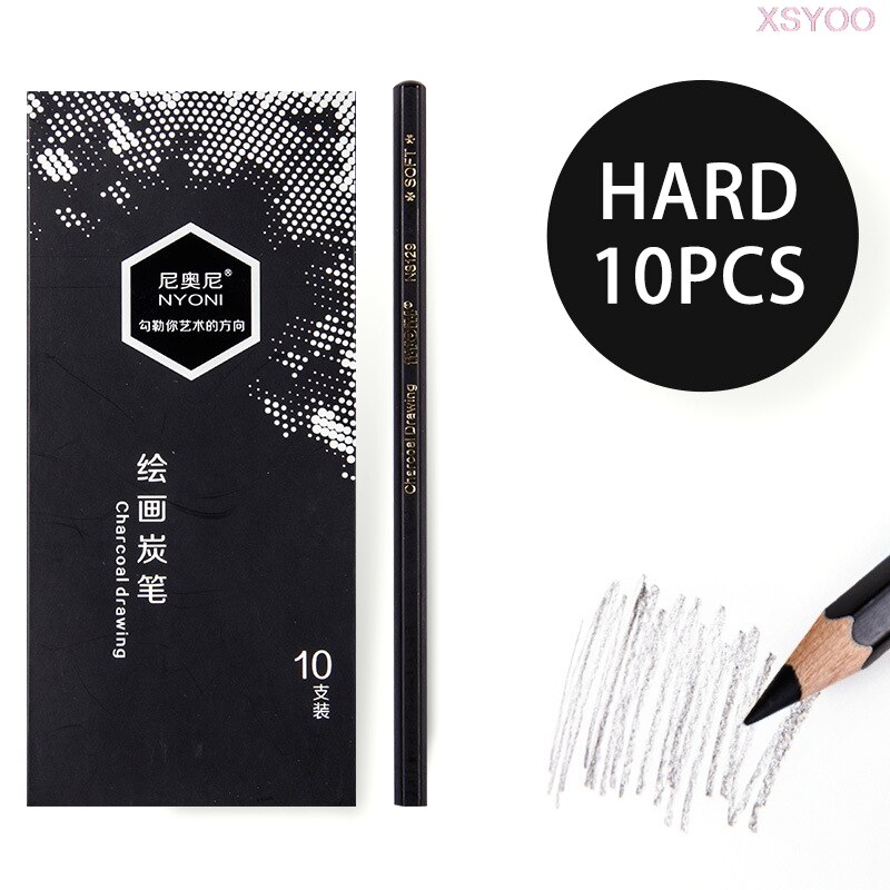 NYONI 10/12Pcs 14B Pencil Set Dedicate Charcoal Pencil Soft Medium Hard Painting Pencils Sketch Pencil Art Supplies Staionery: 10 Hard-black