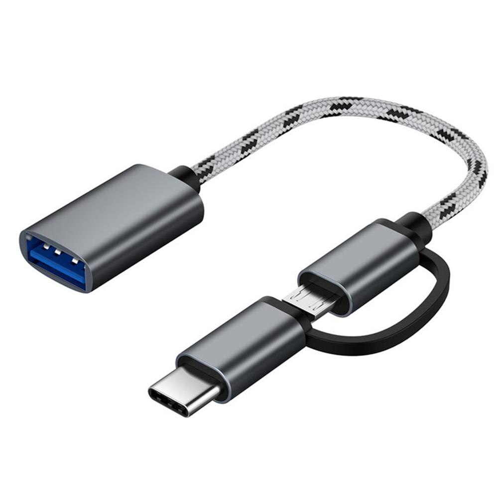 2 in 1 Typ-C Männlichen + Mikro USB Stecker Auf USB 3,0 Weiblich Schnittstelle Kabel OTG Adapter Schnelle Transfer Datum Kabel Für Android Samsung: grau