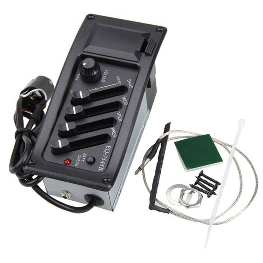 4 Band Gitaar Pickup Eq 7545R Akoestische Gitaar Voorversterker Versterker Equalizer Tuner 2.5Mm Plug