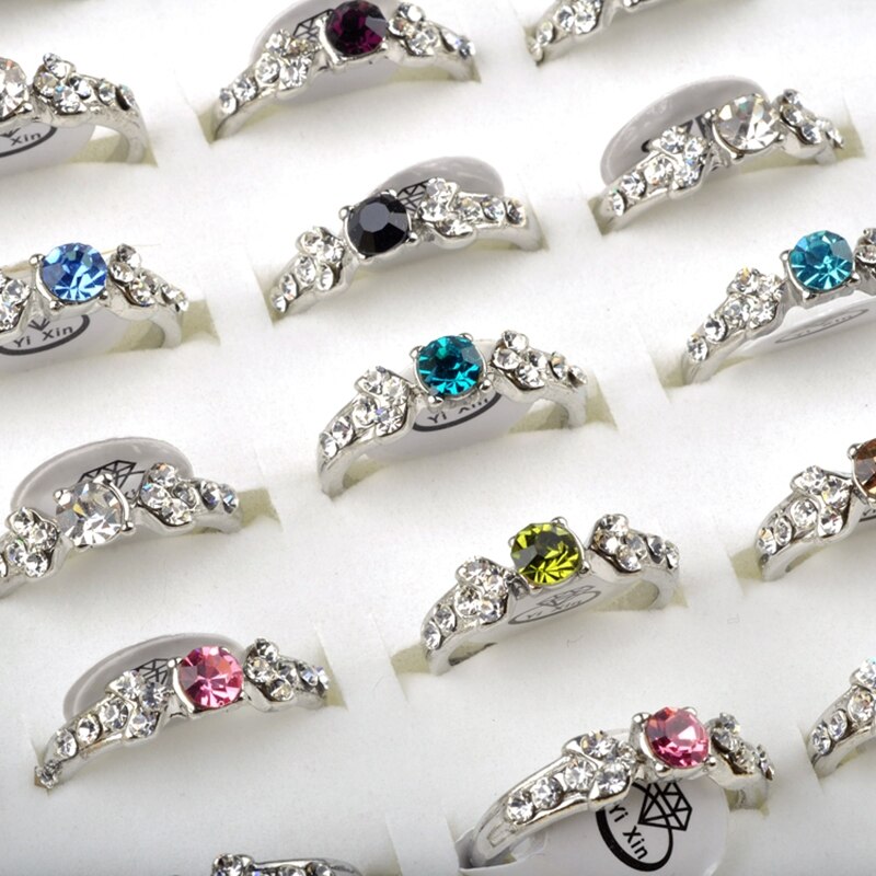 Gorąca sprzedaż 10 sztuk mieszane hurtownia biżuterii wiele kryształ kryształ górski dziecko dzieci molościenie stop palec bijoux Anillos