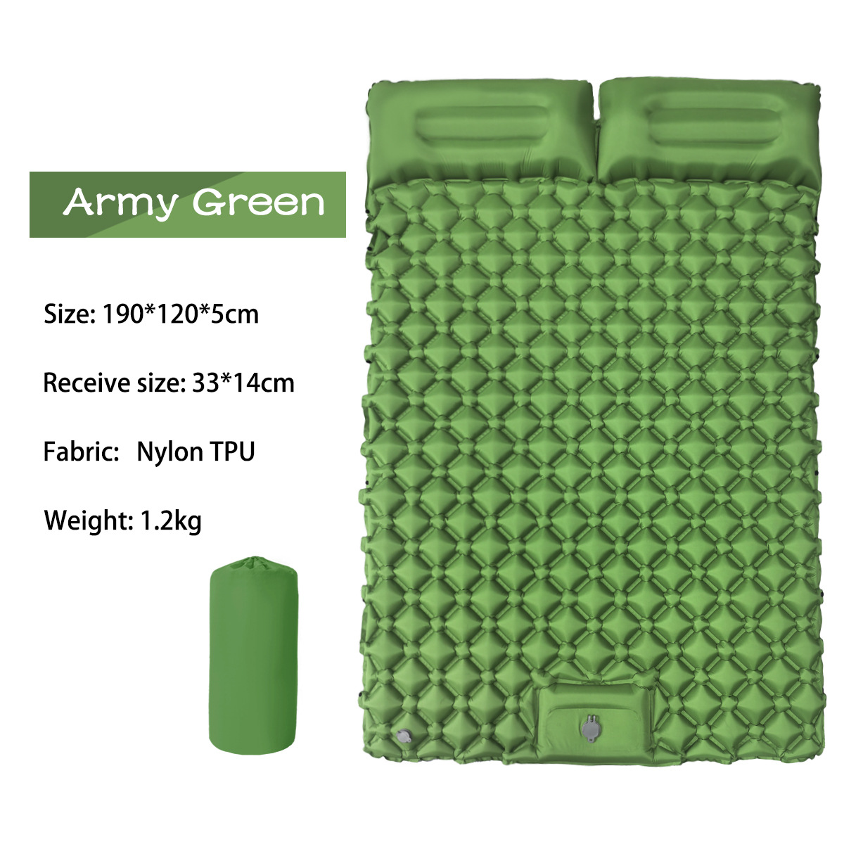 Outdoor Sleeping Pad camping tent Air Mat for Travel Backpacking Hiking Double Inflatable Mattress with Built-in Pillow Pump: green