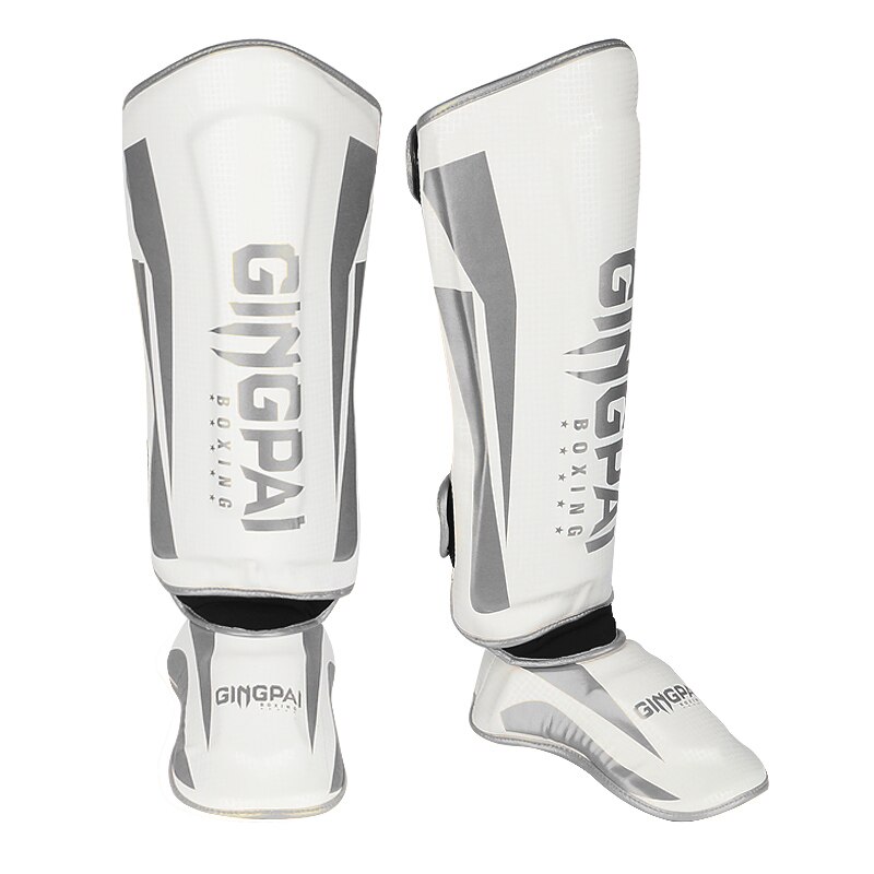 Vuxen muay thai boxning benskydd vristen mma kickboxning fotledsskydd kampsport kickboxning legging taekwondo utrustning: Vit / L 160-195cm