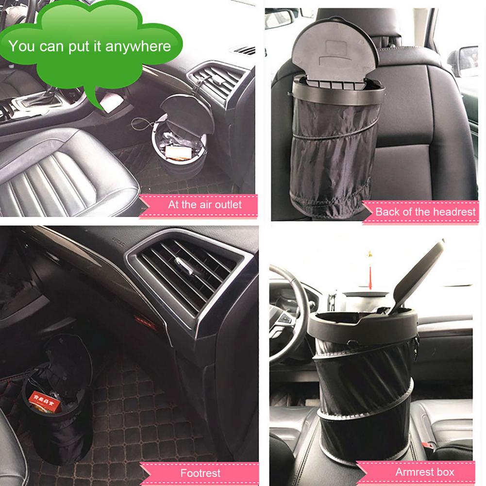 Car Trash Can With Lid Leak-Proof Collapsible Auto Trash Bin Car Storage With Cover Foldable Car Trash Can Automotive Supplies
