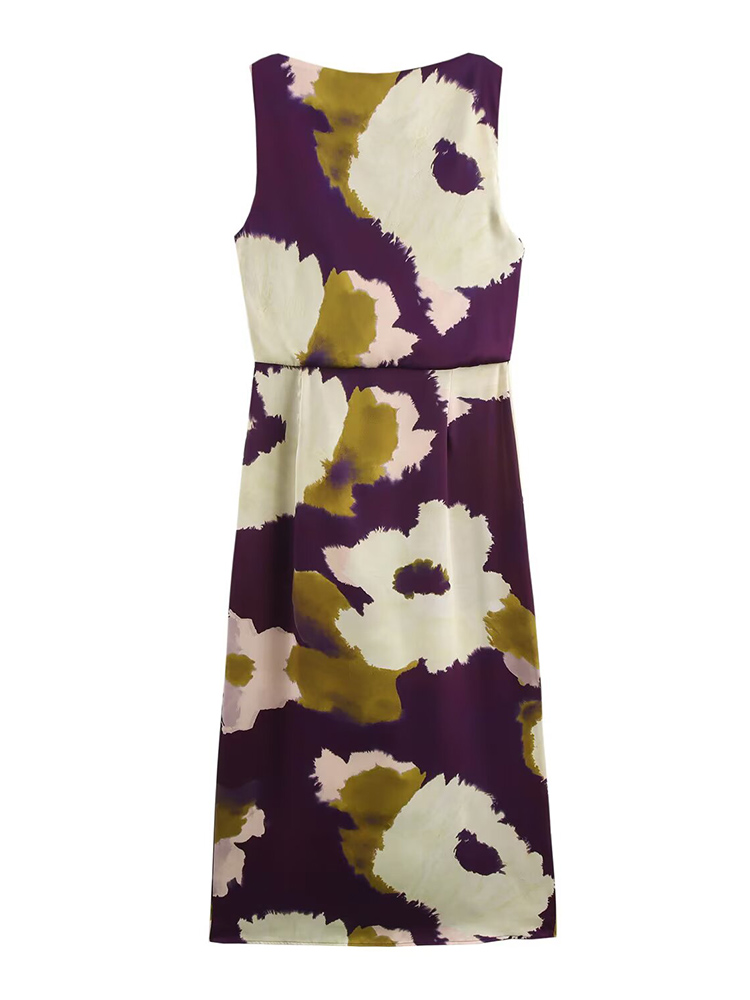 TRAF Vrouwen Zomer Lange Jurken 2023 Fit Party Vintage Vrouwelijke Mouwloze Bloemenprint Ronde Hals Midi Jurk Vrouw ﻿