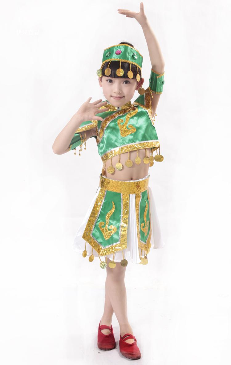 Children's Ballroom Costumes Mongolian Dance Clothing Tibetan Mongolia Dance Costume Chinese Folk Dance Skirt with Headress