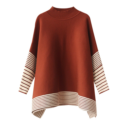 Kvinner vårsvart poncho julegenser med rund hals genser kappe batwing gensere dame cape coat: Karamellrød