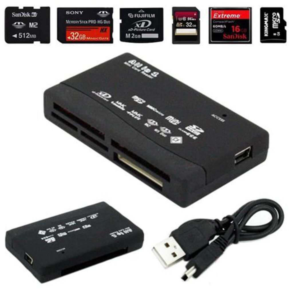 Memory Card Reader Mini 26-In-1 Usb 2.0 High Speed Voor Cf Xd Sd Ms Sdhc Met led Licht Kaartlezer