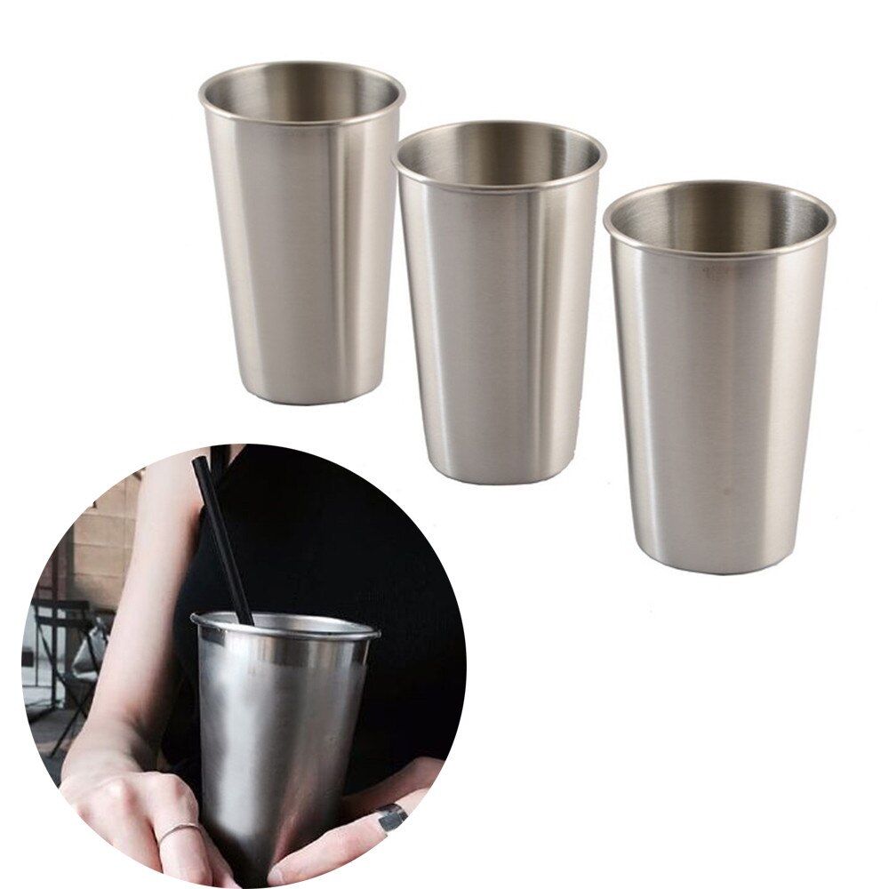 Zilver 3 pcs Roestvrij Staal Duurzame Hoge Temperatuur Drinken Sap Bier Cup Portie Cups home Reizen Picknick Gereedschap H0412