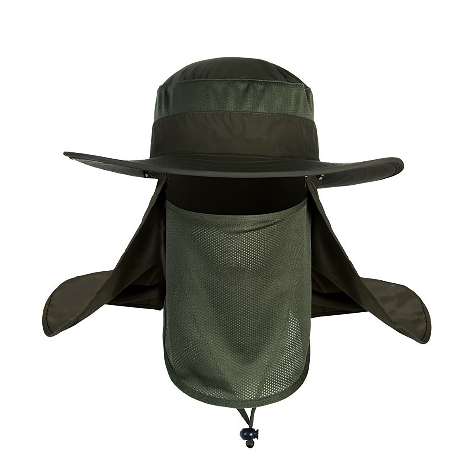 Summer Outdoor Sun Protection Fishing Cap Neck Face Flap Hat Wide Brim Face Neck Cover Protection for Men LL@17: Army Green