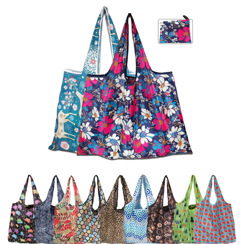 Återanvändbara shoppingkassar för kvinnor, vikbar tygväska, bärbar ekologisk matkasse, vikbar frukt- och grönsaksväska, stor kapacitet