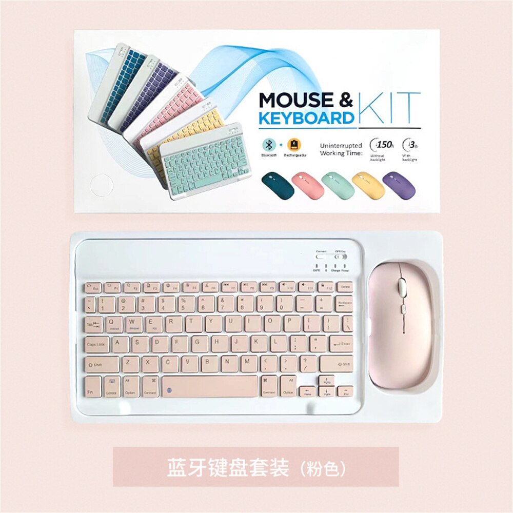 Wireless Keyboard Mouse Set for iPad Samsung Huawei Xiaomi Tablets Bluetooth Keyboard Mouse Compatible with iOS Android Windows: pink