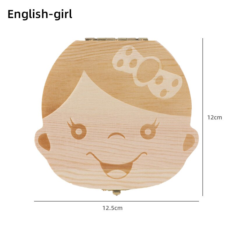Organizzatore di scatole per denti in legno per bambini conservazione di denti da latte inglese/spagnolo/russo/francese salvataggio ombelicale raccogliere regali di souvenir per bambini: English girl