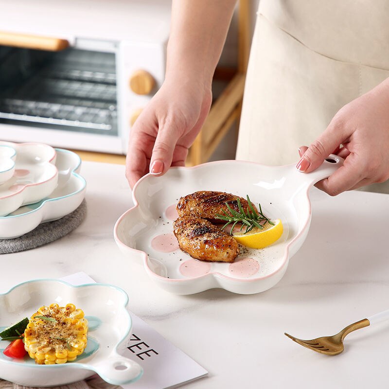 Cat's Claw Plate Handle Cute Hand-Painted Ceramic Baking Dessert Plate Creativity Salad Dish Home Kitchen Restaurant Tableware