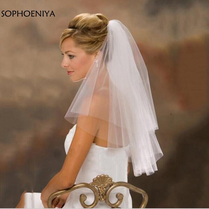 Voile de mariage blanc ivoire bon marché, accessoires de mariage, Voile de mariée court, en Stock,