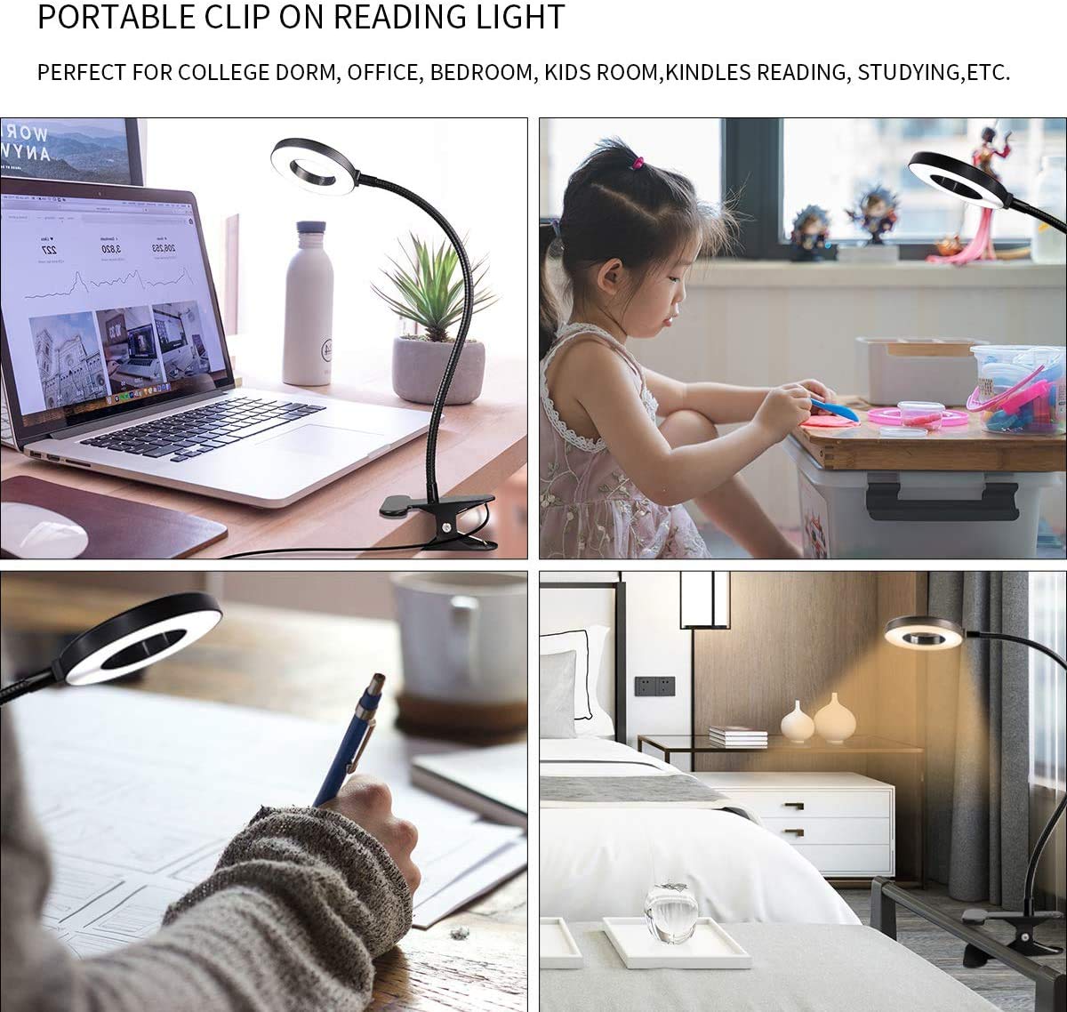 Flexibele zwanenhals ronde boeklamp Nachtlampje Boeklicht LED-leeslamp met klem 3 kleuren 23 led-kralen