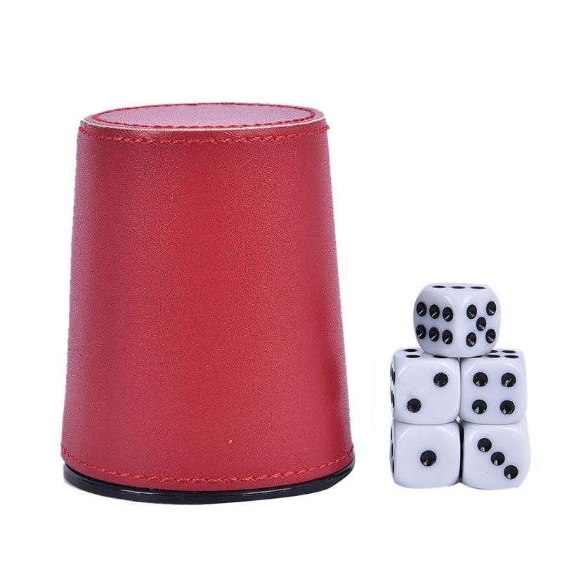 5Pcs Dices Pu Leer Flanel Dobbelbeker Bar Ktv Entertainment Dobbelstenen Cup: Rood