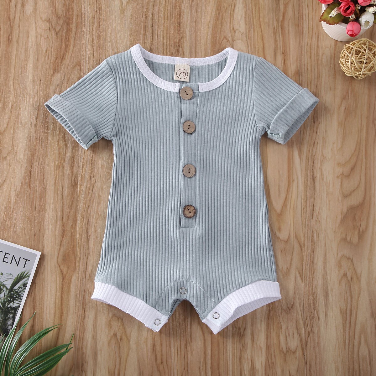 Zomer Kleding Pasgeboren Baby Baby Jongens Meisjes Kleding Geribbeld Solid Romper Jumpsuit Korte Mouw Outfit 0-18M