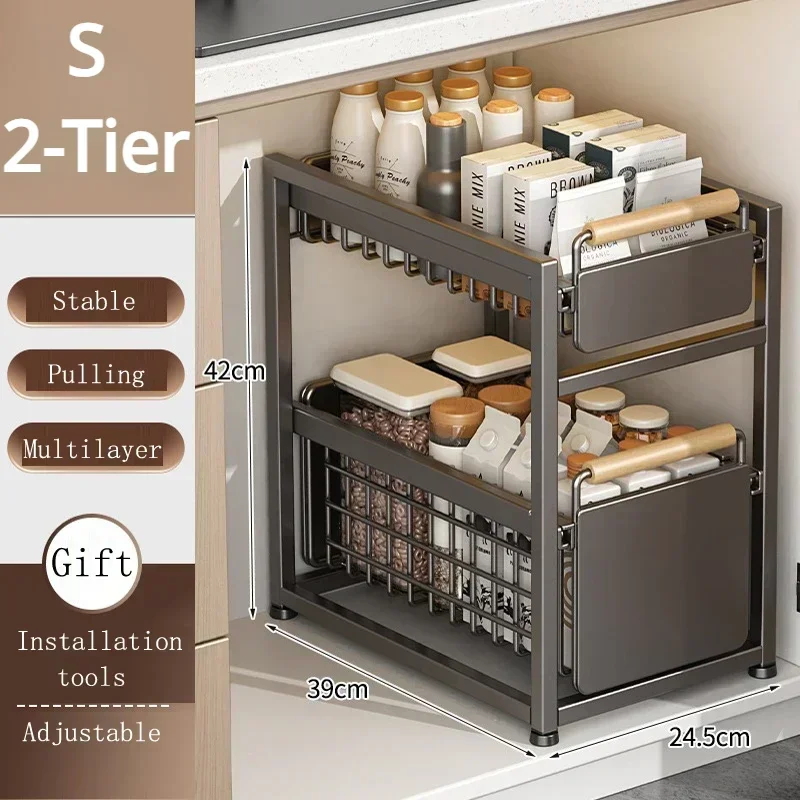 Keuken Opbergrek Schuifkast Organizer Uittrekbare Onder Gootsteen Rek Onder Gootsteen Organizer 2-Tier Badkamer Aanrecht Plank: MULTI