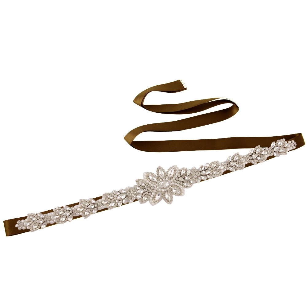 OLOMLB Braut Gürtel Hochzeit Gürtel Strass Silber Diamant Braut Gürtel für Brautkleid Hochzeit Zubehör für Abendkleid Werden: Braun