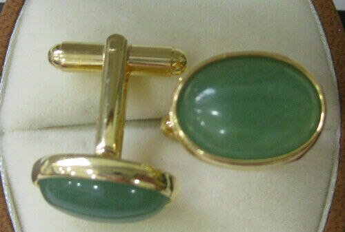 Boutons de manchette ovales en Jade naturel pour hommes, boutons de manchette de chemise pour fête de mariage: Couleur or