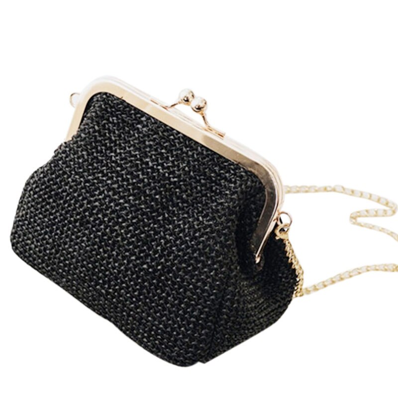 Kleine Crossbody Boho Tassen Voor Vrouwen Avond Clutch Bags Hasp Dames Handtas Vrouwelijke Stro Strand Rotan Vrouwen Messenger Bag: Black