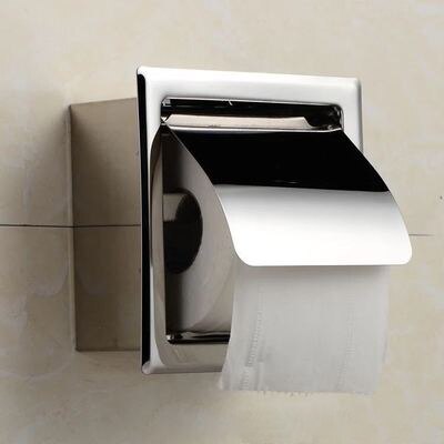 Single/Double Stainless Steel Toilet Paper Box Home Hotel Bathroom Wall-mounted Concealed Roll Paper Holder Rack Tissue box: single
