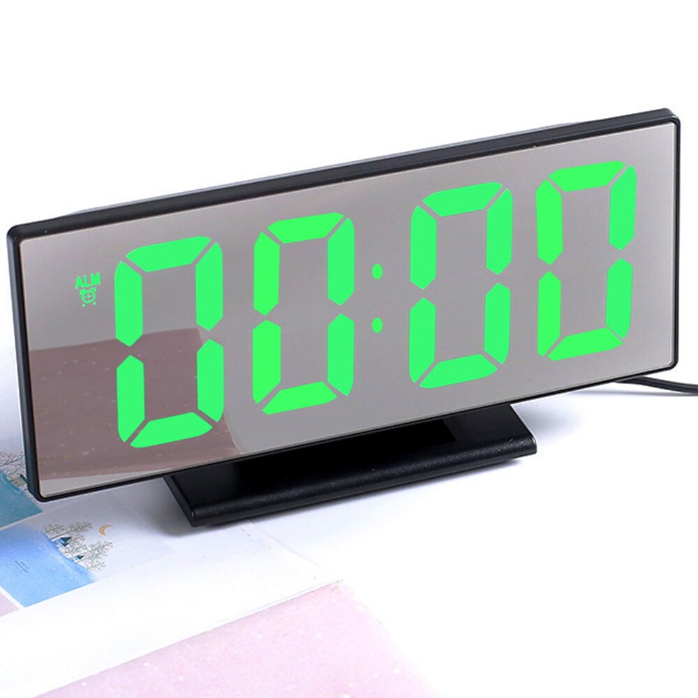 Digital Alarm Clock LED Mirror Electronic Clock Large LCD Display Clocks Noiseless Digital Table Clock With Temperature Calendar: BlackGreen