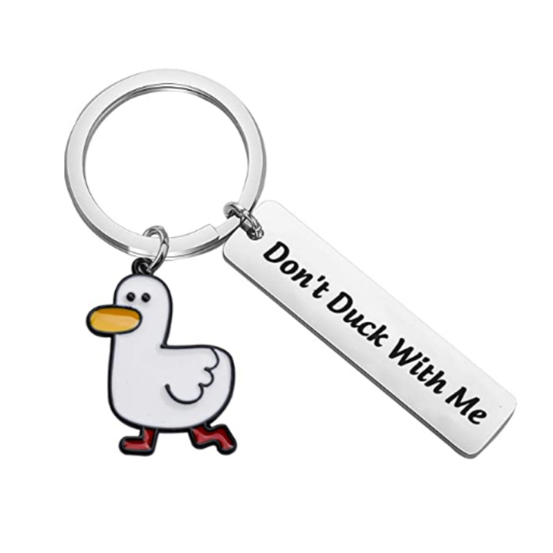 divertido para amantes, pato, te amo, lindo llavero con trocadilhadilla de pato, joyería para parejas, del Día de San Valentín para novio y novia: Blanco