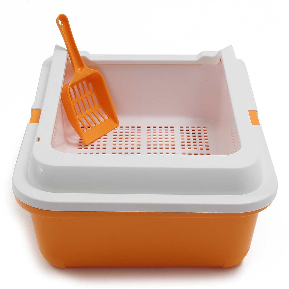 Cat Litter Box Cat Toilet Pine Litter Bedpans Semi-Closed Anti-splashing Cat Pot Crystal Sand/bentonite/tofu available: Orange