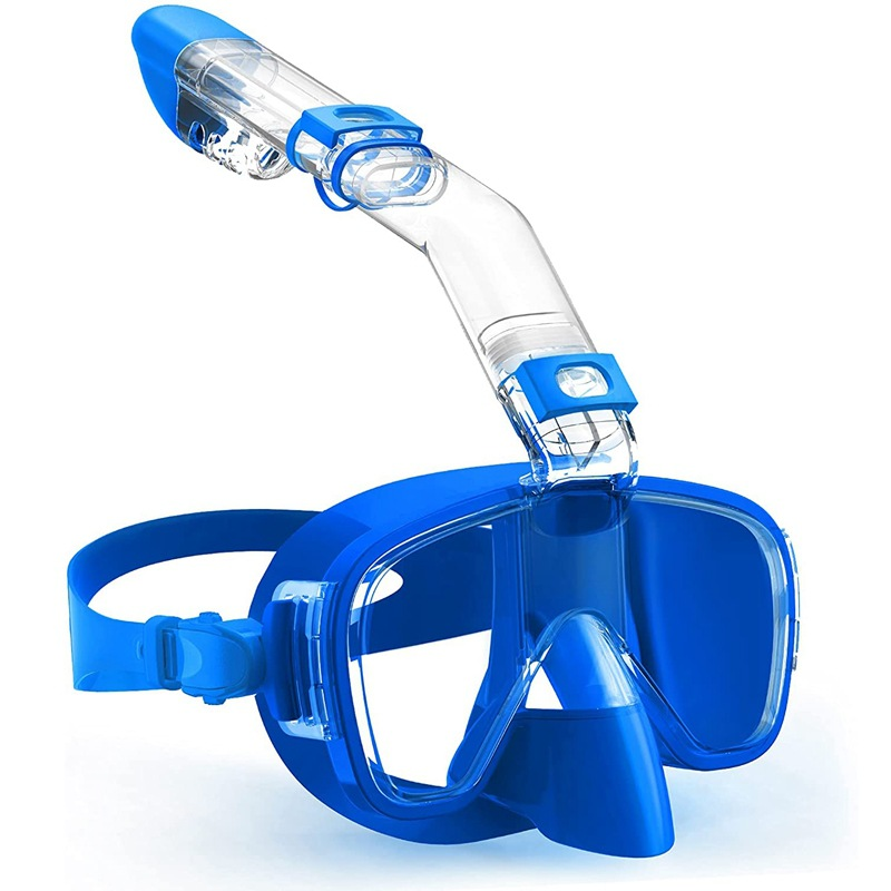 Duikmaskers Opvouwbare anti-condens snorkelmaskerset met volledig droog topsysteem voor gratis zwemmen Professionele snorkeluitrusting Volwassenen Kinderen: Blauw / L/Xl