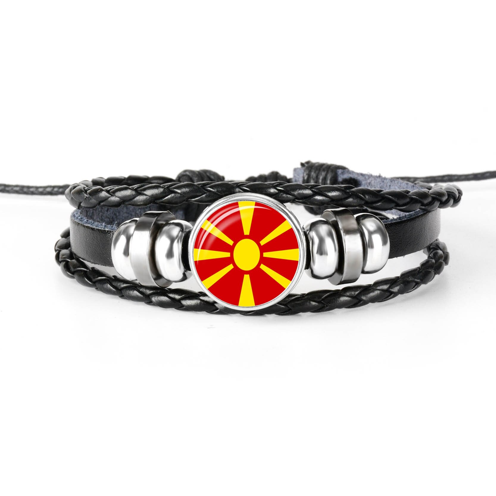 Pulsera de cuero hecha a mano para hombres y mujeres, brazalete con de la bandera de Rusia, con cabujones de cristal, de joyería,: MACEDONIA