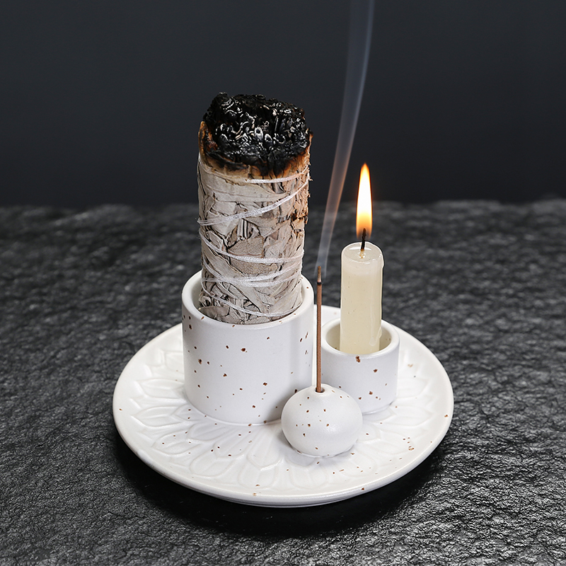 1Pcs Ceramic Incense Burner Holder Multifunctional 4-in-1 for Palo Santo Sage Sticks Candles & Crystals Ideal for Christmas