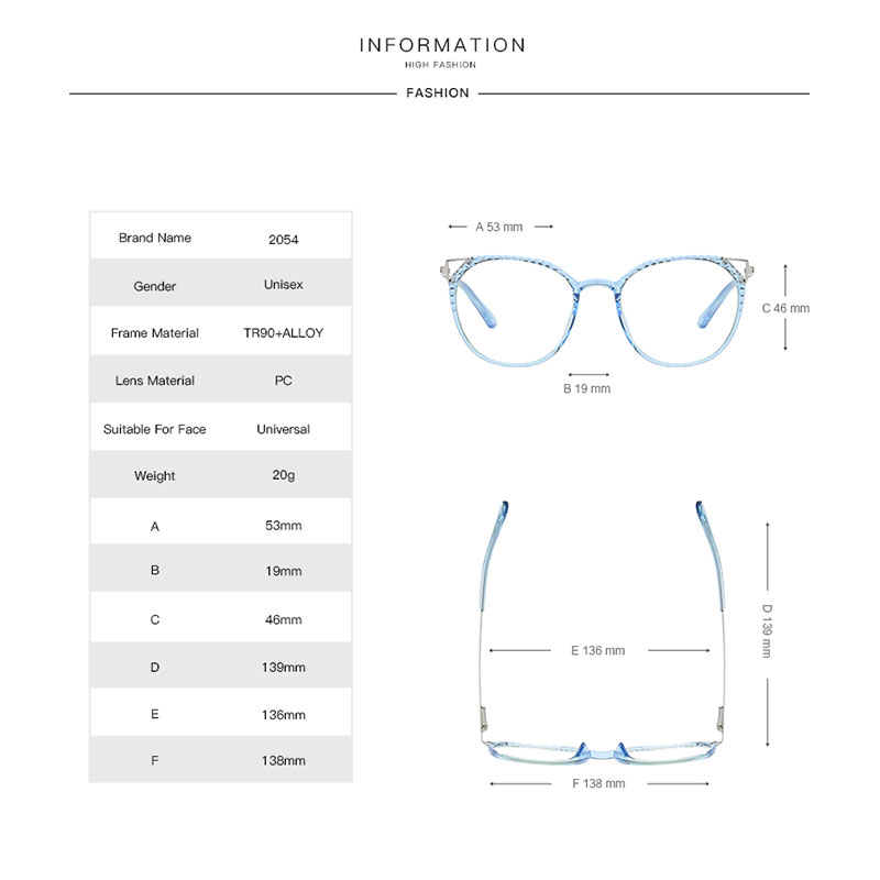 Blue Light Blocking Glasses Frame Full Rim Plastic UV400 Prescription Eyewear Anti-Reflective Coating