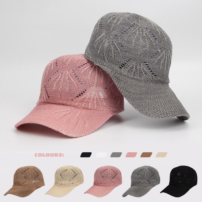 Summer Mesh Knitted Baseball Cap For Women Hollowed Breathable Outdoor Casual Sun Protection Girl Retro Snap Back Hat