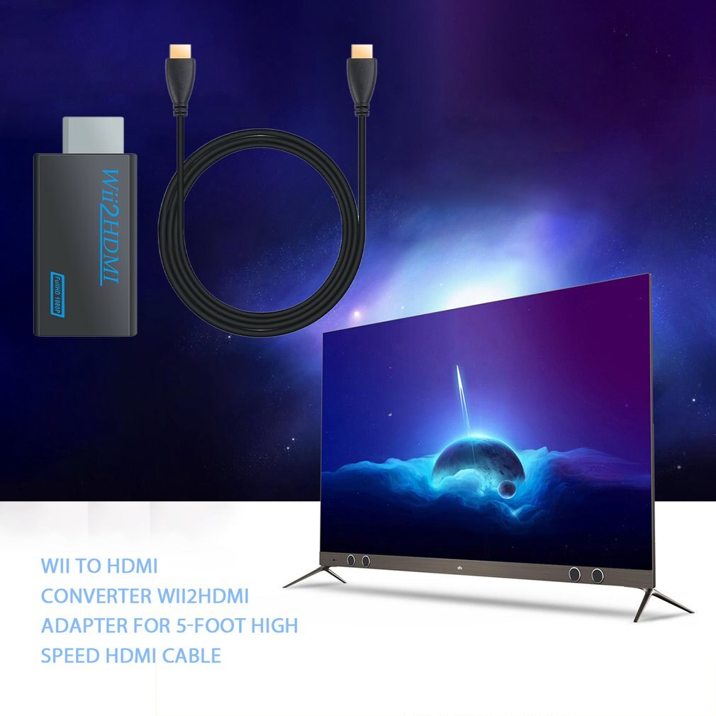 to HDMI Converter with 5ft High Speed HDMI Cable Wii2hdmi Adapter for Wii Wii AV Multi Out Plug DVI Black Male-female Below 2W