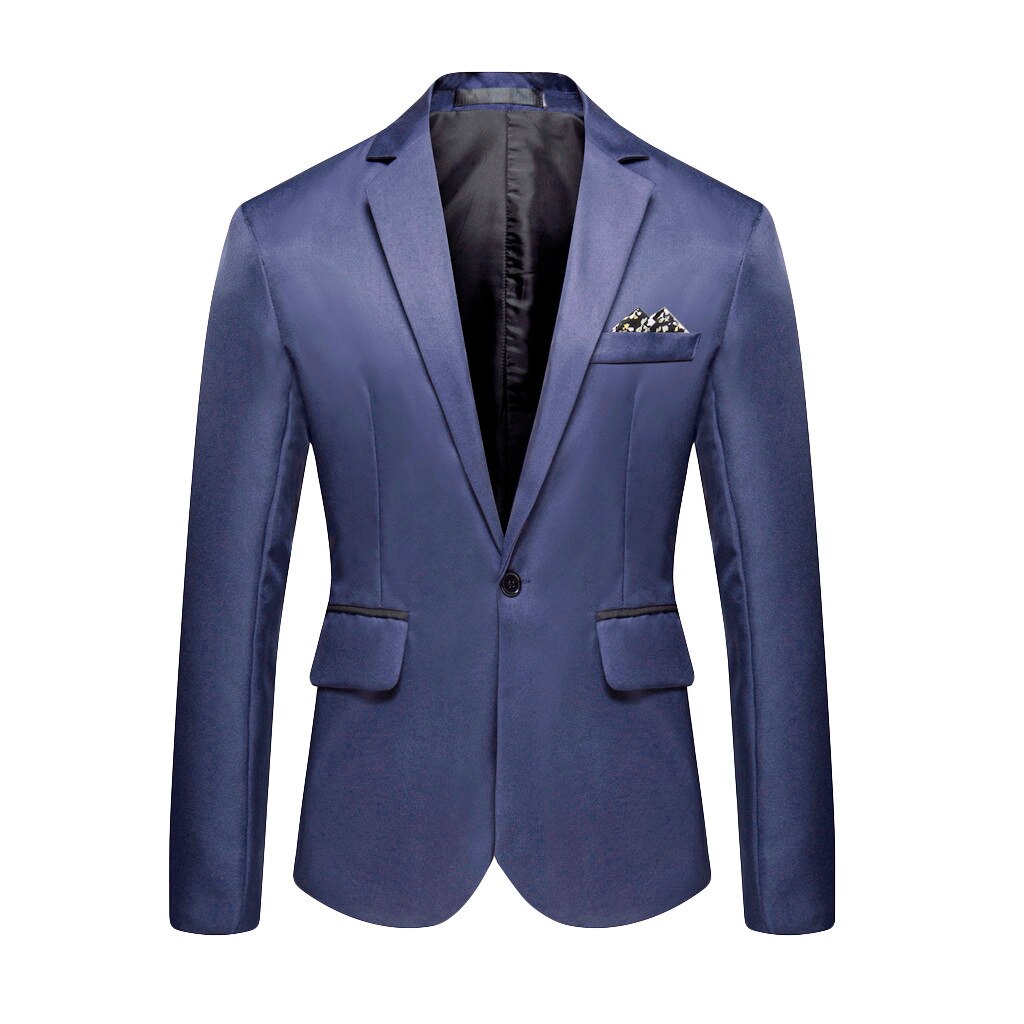 Pop Männer Blazer Stilvolle Casual Solide Blazer Business Hochzeit Party Outwear Mantel Anzug Tops Herren Mantel Blazer: Navy / M