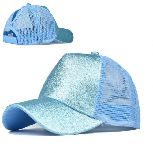 Hurtig tør kvinder sommer anti uv mesh hestehale hat mænd justerbar udendørs sport baseball cap pige afslappet: Himmelblå