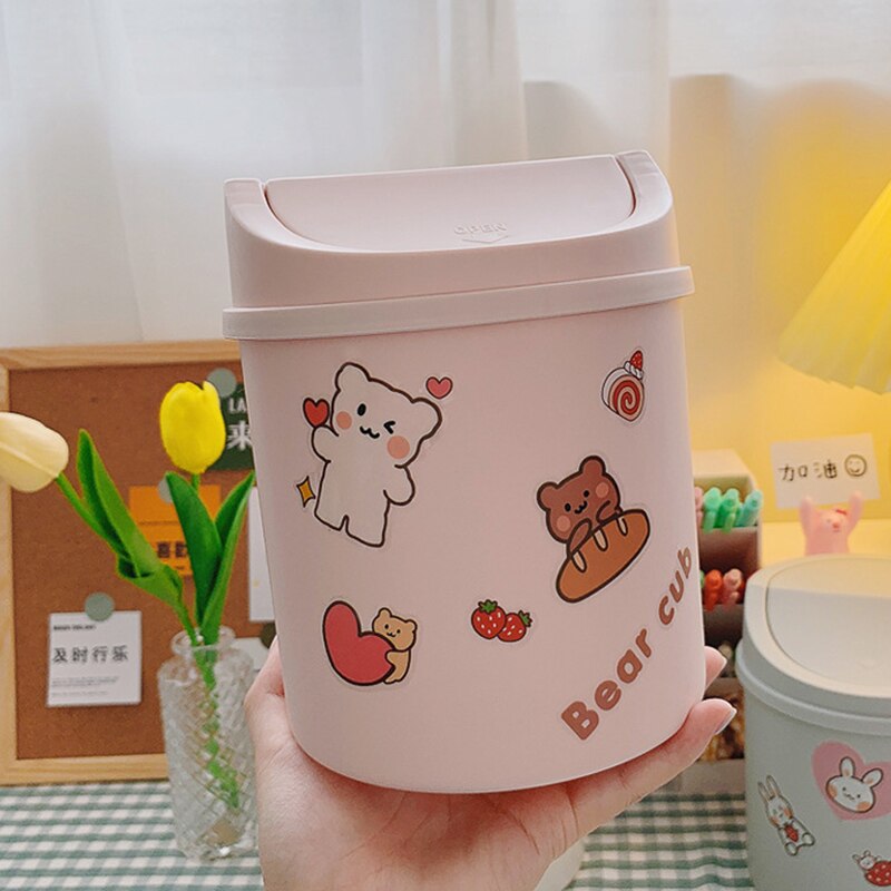 Papelera de mesa Mini basura escritorio casa basura cesta Swing con tapa Oficina hogar