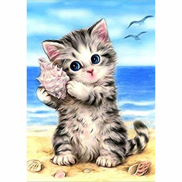5D DIY gato pintado diamante bordado Cruz puntada de dibujos animados ronda taladro completo Kit para hacer mosaicos de los niños