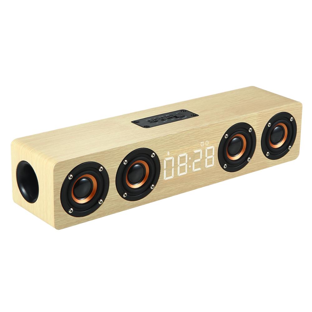 Houten Computer Speakers Draadloze Bluetooth 5.0 Luidsprekers Wekker 4 Speakers Geluid Bar Tv Echo Muur Home Theater Sound System: Yellow  Clock